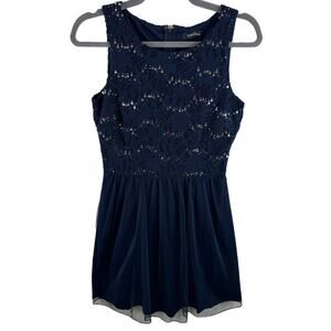Speechless NWT Navy Blue Lace Gold Sequin Sleeveless Fit & Flare Mini Dress 5